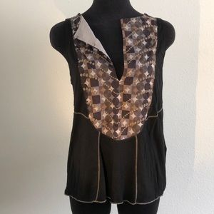 Black Tank with print yoke by Tiny Anthropologie